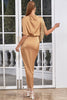 Load image into Gallery viewer, Ankle-Length Camel Formal Dress with Fringes