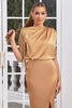 Load image into Gallery viewer, Ankle-Length Camel Formal Dress with Fringes