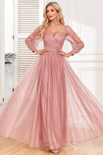 Dusty Rose A-Line Long Sleeves Prom Dress