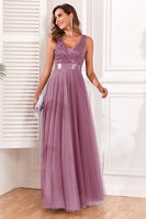 Load image into Gallery viewer, A-Line V-Neck Blue Prom Dress
