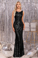 Load image into Gallery viewer, Golden Mermaid Round Neck Sequins Long Prom Dress