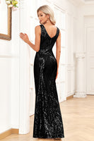 Load image into Gallery viewer, Golden Mermaid Round Neck Sequins Long Prom Dress