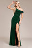 Load image into Gallery viewer, Glitter Dark Green Mermaid One Shoulder Long Prom Dress with Slit