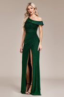 Load image into Gallery viewer, Glitter Dark Green Mermaid One Shoulder Long Prom Dress with Slit