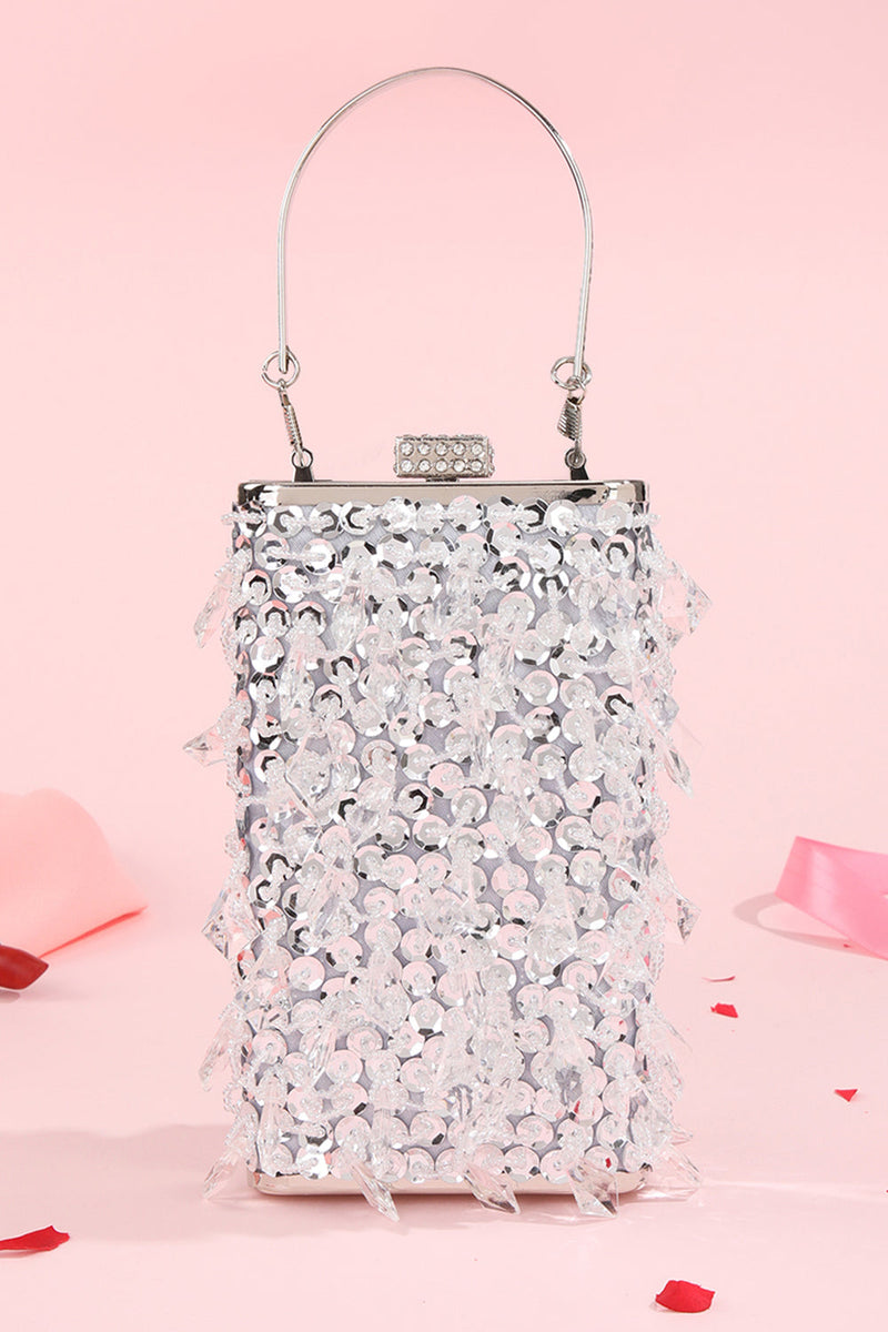 Load image into Gallery viewer, Silver Sequin Fringes Shoulder Chain Bag