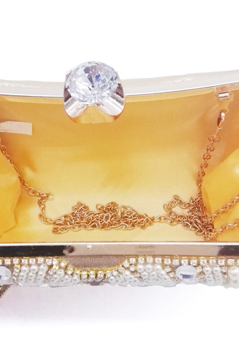 Load image into Gallery viewer, Golden Beaded Pearls Party Clutch