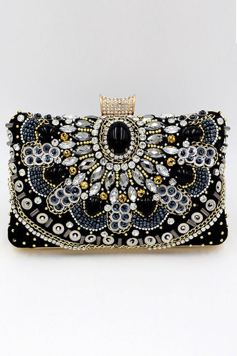 Black Beaded Shoulder Chain Evening Clutch