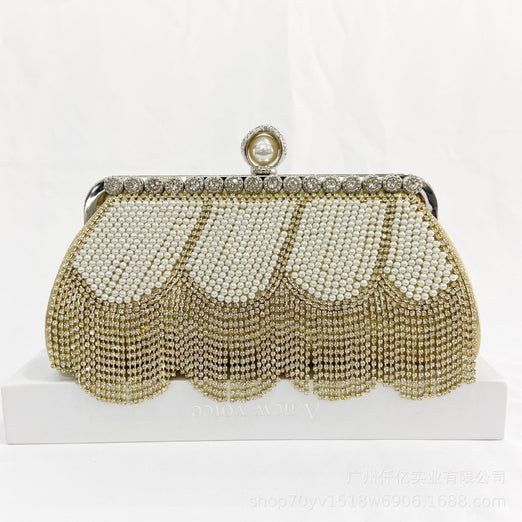 Black Beaded Fringes Party Handbag