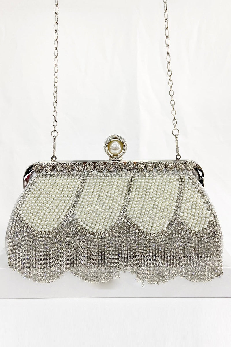Load image into Gallery viewer, Black Beaded Fringes Party Handbag