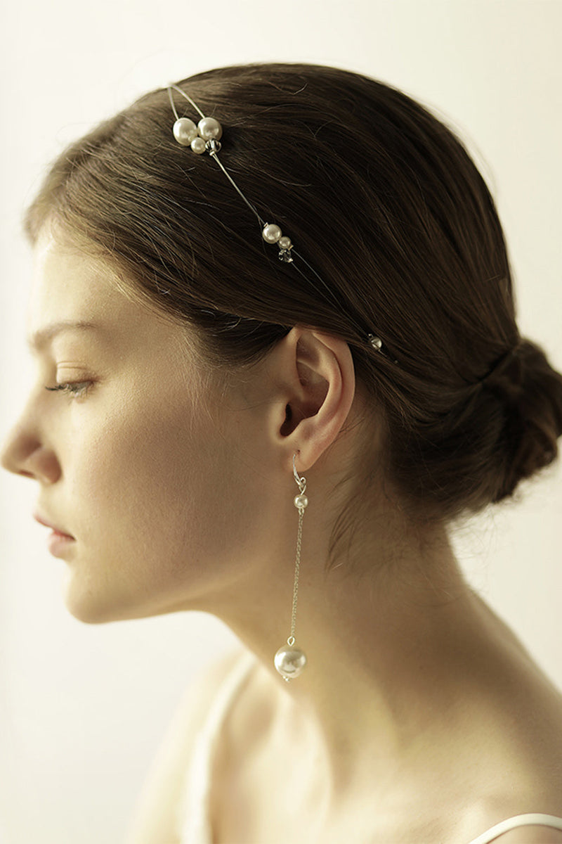 Load image into Gallery viewer, Large Pearl Fish Silk Thread Bridal Headband Earrings