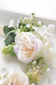 White Artificial Rose Wedding Wrist Corsage