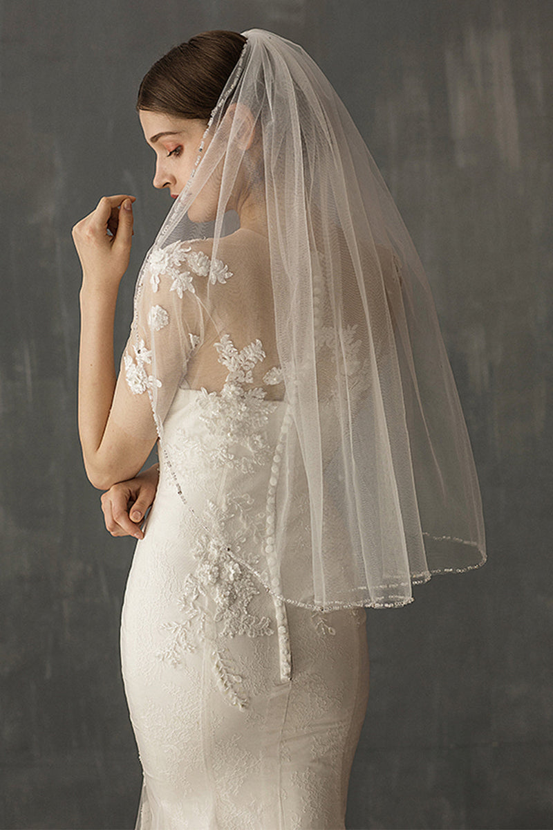 Load image into Gallery viewer, White Handmade Beaded Mid-Length Bridal Veil
