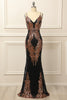 Load image into Gallery viewer, Black and Gold Sequins Long Prom Dress