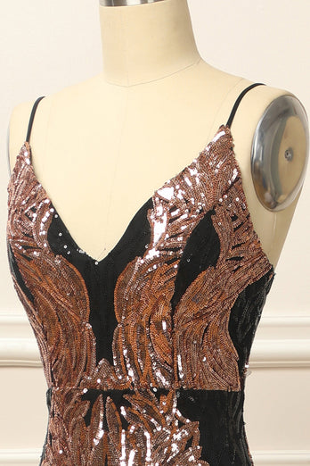 Black and Gold Sequins Long Prom Dress