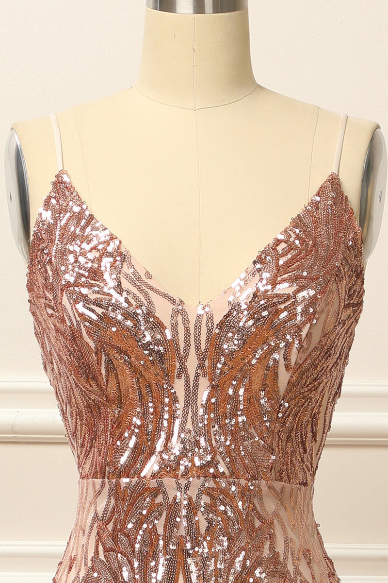 Load image into Gallery viewer, Rose Gold Sequins Long Prom Dress