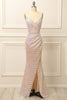 Load image into Gallery viewer, Apricot Sequins Ruched Long Prom Dress with Slit