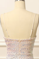 Load image into Gallery viewer, White Sequins Ruched Long Prom Dress with Slit