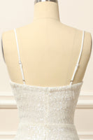 Load image into Gallery viewer, White Sequins Ruched Long Prom Dress with Slit