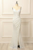 Load image into Gallery viewer, White Sequins Ruched Long Prom Dress with Slit