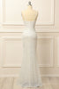 Load image into Gallery viewer, White Sequins Ruched Long Prom Dress with Slit