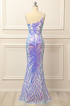 Glitter Purple One Shoulder Sequins Prom Dress
