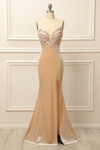 Blush Prom Formal Dress with Sequins