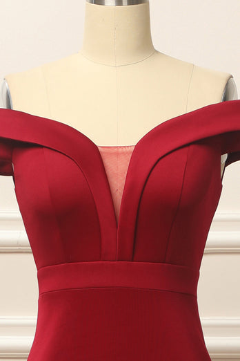 Simple Mermaid Burgundy Long Prom Dress
