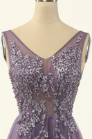 Load image into Gallery viewer, Tulle Purple A-line Prom Dress with Beading