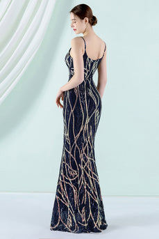 Navy Spaghetti Straps Mermaid Prom Dress