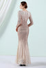 Load image into Gallery viewer, Golden Sequined Long Sleeves Evening Dress