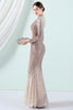 Load image into Gallery viewer, Golden Sequined Long Sleeves Evening Dress