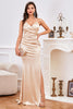 Load image into Gallery viewer, Champagne Spaghetti Straps Mermaid Prom Dress with Slit