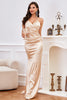 Load image into Gallery viewer, Champagne Spaghetti Straps Mermaid Prom Dress with Slit