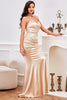 Load image into Gallery viewer, Champagne Spaghetti Straps Mermaid Prom Dress with Slit