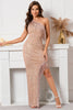 Load image into Gallery viewer, One Shoulder Rose Pink Sequined Party Dress with Tassels