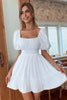 Load image into Gallery viewer, Square Neck Mini White Graduation Dress With Short Sleeves