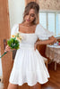 Load image into Gallery viewer, Square Neck Mini White Graduation Dress With Short Sleeves