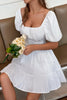Load image into Gallery viewer, Square Neck Mini White Graduation Dress With Short Sleeves