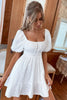 Load image into Gallery viewer, Square Neck Mini White Graduation Dress With Short Sleeves