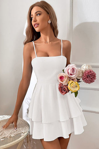 Spaghetti Straps Sleeveless White Graduation Dress