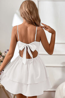 Spaghetti Straps Sleeveless White Graduation Dress