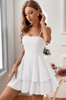 Load image into Gallery viewer, Spaghetti Straps Sleeveless White Graduation Dress