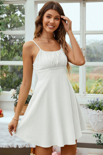 Open Back Spaghetti Straps White Graduation Dress
