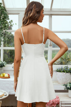 Open Back Spaghetti Straps White Graduation Dress