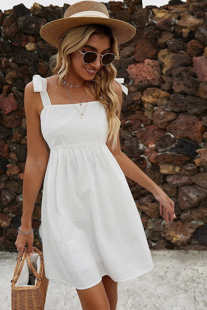 Load image into Gallery viewer, Spaghetti Straps A Line Mini White Graduation Dress