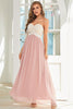 Load image into Gallery viewer, Pink Strapless Chiffon Wedding Party Dress with Lace