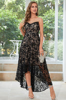 Load image into Gallery viewer, Black High-low Sleeveless Lace Dress