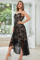 Load image into Gallery viewer, Black High-low Sleeveless Lace Dress