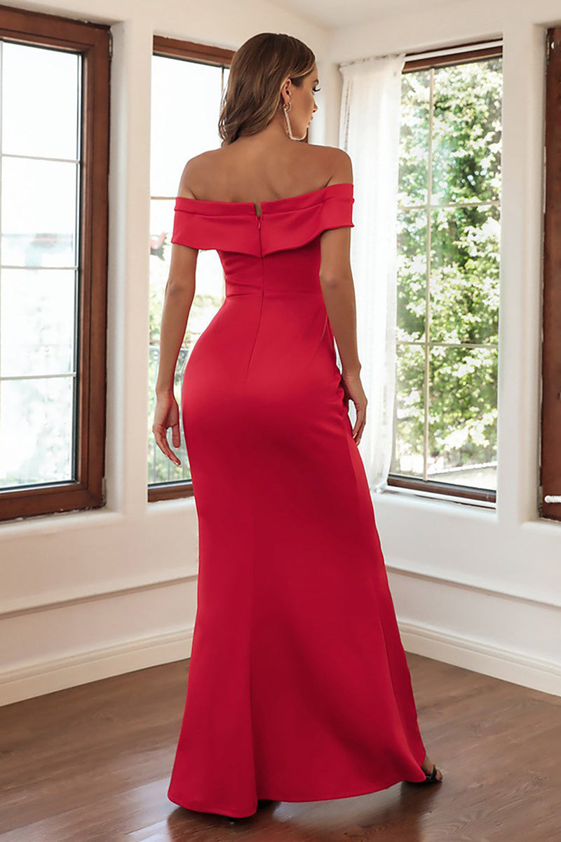 Load image into Gallery viewer, Off The Shoulder Red Sheath Long Formal Dress