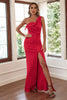 Load image into Gallery viewer, Red Sheath One Shoulder Prom Dress